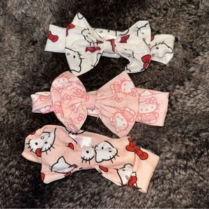 Sanrio Hello Kitty Pink White 3 Piece Baby Bow Headband Lot OS Kawaii Girly Glam